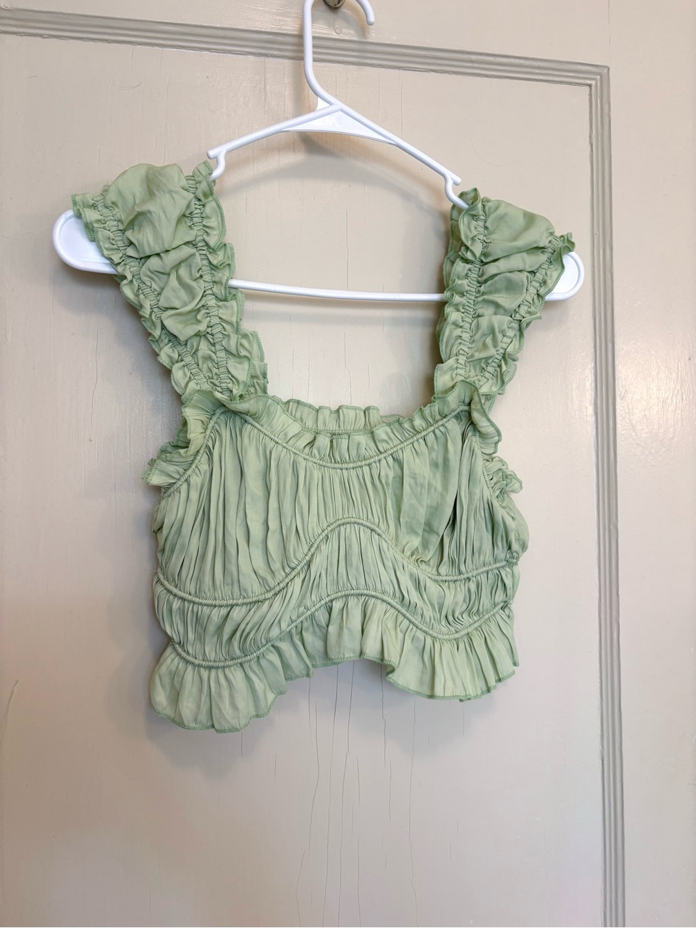 Light Green Ruffled Crop Top - Women